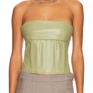 Superdown Odessa Strapless Sage Green Boned Corset Bustier Faux Leather Size S